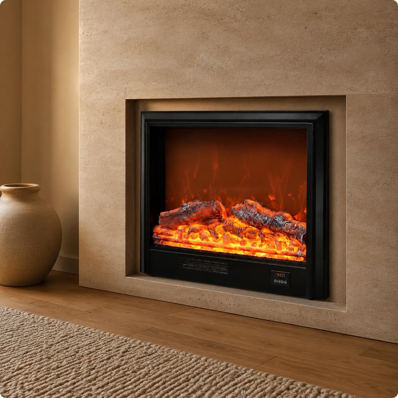 Space-Saving Design Electric Flame Fireplace Quiet Operation Built-in Fireplace Heater Easy to Use Decorative Flame Heater for Cabinet, Living Room