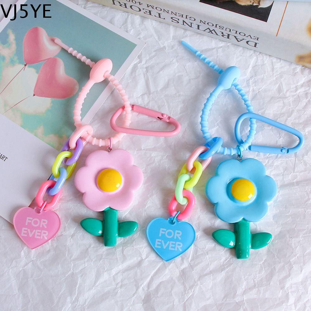 VJ5YE Dễ thương Móc khóa hoa nhựa Sáng Tạo Đầy màu sắc dây chuyền túi Phụ kiện treo Độc đáo Móc khóa xe hơi Sinh viên