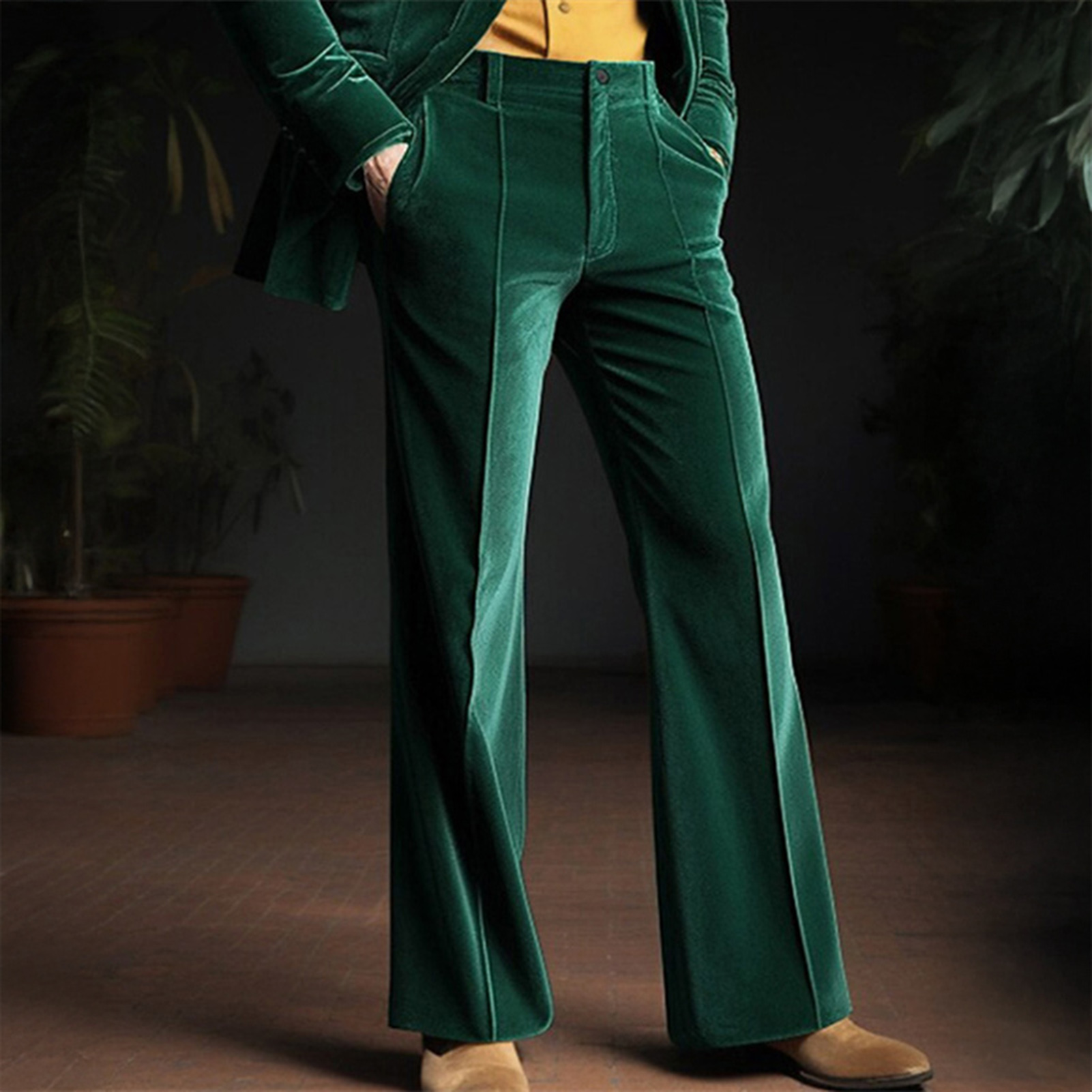 Solid Color Suit Trousers Versatile Men Dress Pants Men's Wide Leg Business Pants with Pockets Mid-rise Suit Trousers