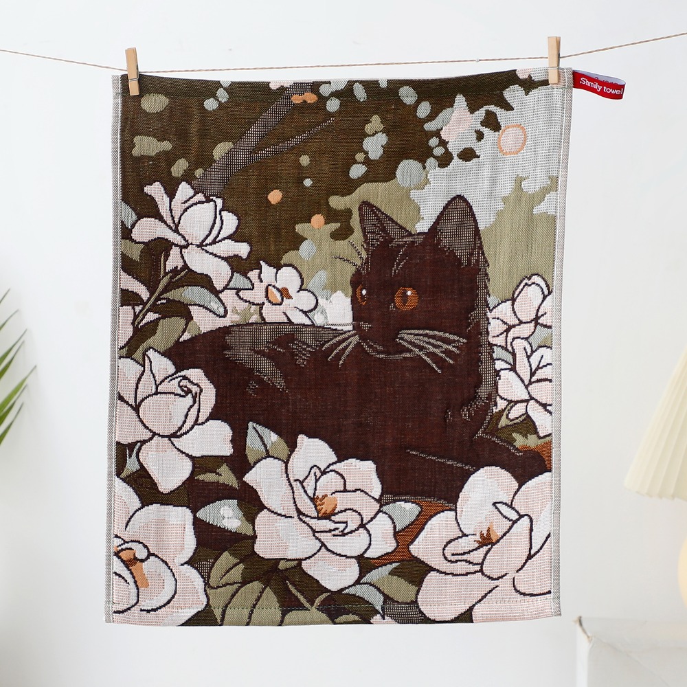 ALLEYDG Vải gạc cotton 4 lớp Khăn lau tay cỡ lớn Họa tiết mèo 34x40cm Khăn lau trà Dễ thương Khô Nhanh Khăn lau bếp Nhà hàng tại gia - 6