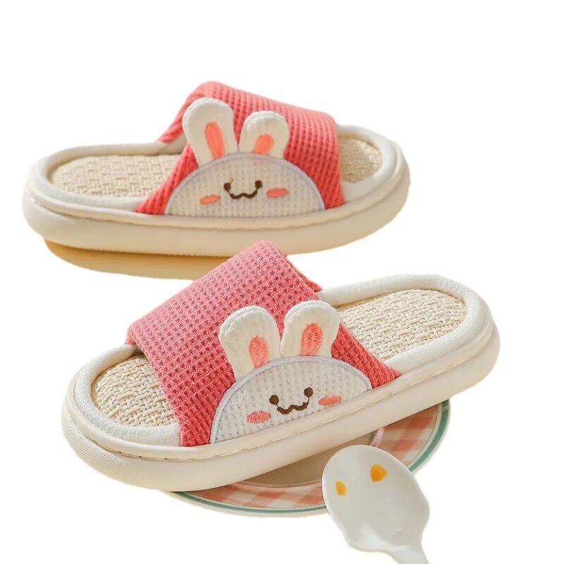 2022 Four Seasons Slippers For Boy Girl Cartoon Cute Flax Flat Shoes Children Non-Slip Home Indoor Fashion Kids Slides Shose
