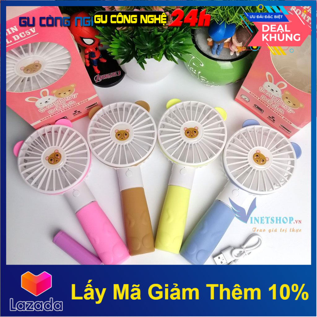 Quạt Mini Cầm Tay Tai Gấu Cực Đẹp - Tiện Lợi -Đi Học/Đi Làm/Đi Dạo Phố Pin Khủng 1800Mah -Dc3610