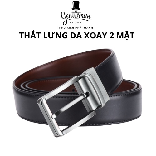 Thắt lưng nam mặt xoay chiều nâu đen dây da thật phong cách sang trọng