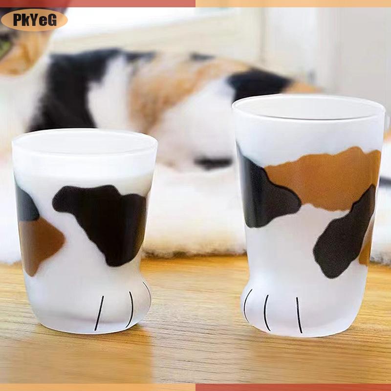PkYeG Động vật cốc thủy tinh 300ml sáng tạo dễ thương phim hoạt hình Mèo Paw nước Chai Sữa Nước trái cây Frosted uống lạnh uống cốc cốc cà phê