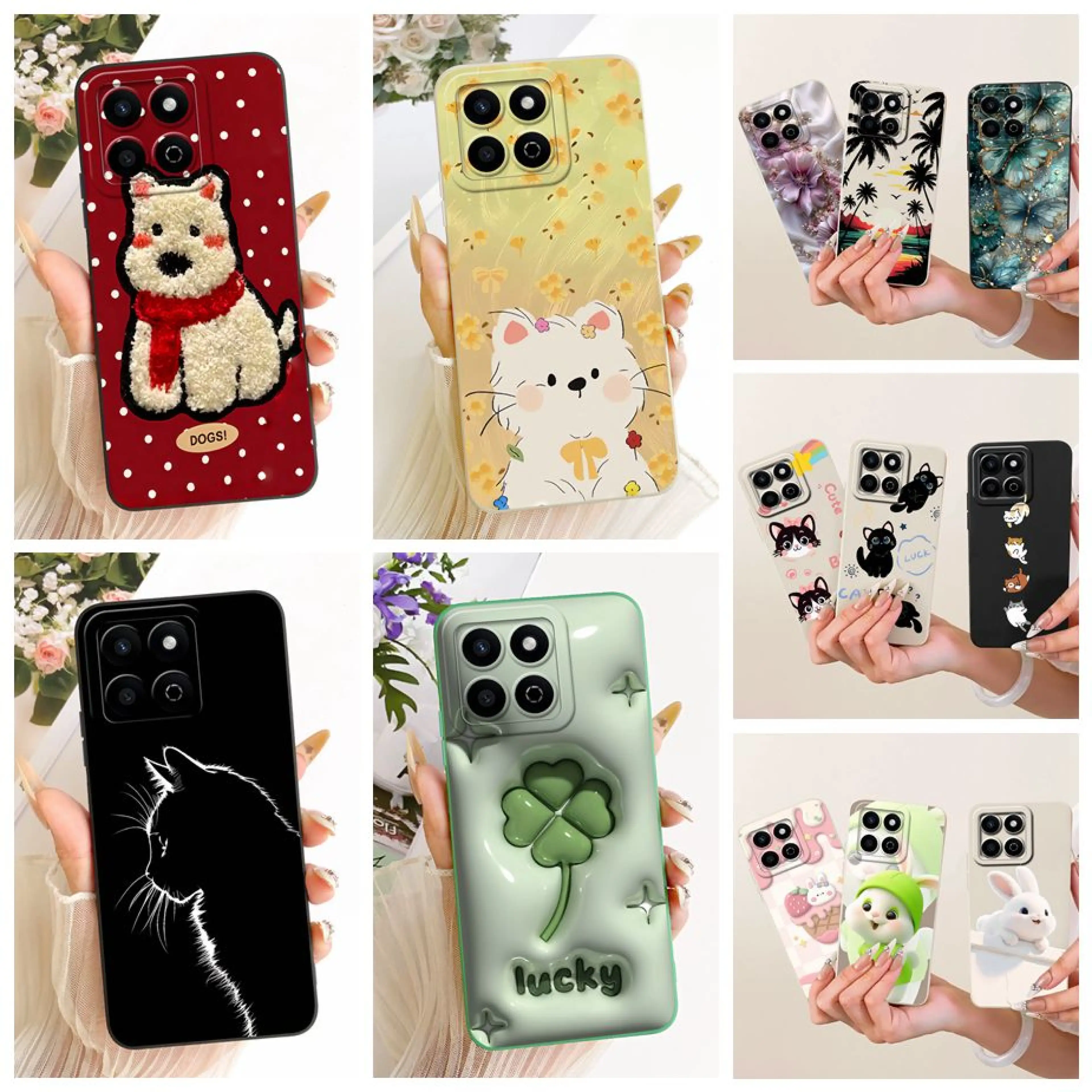 For Honor X7c Case ALT-LX2 Cute Cat Dog Lucky Clover Cover Soft TPU Phone Case For Honor 200 Smart Play 60 Plus HonorX7c 4G Bags