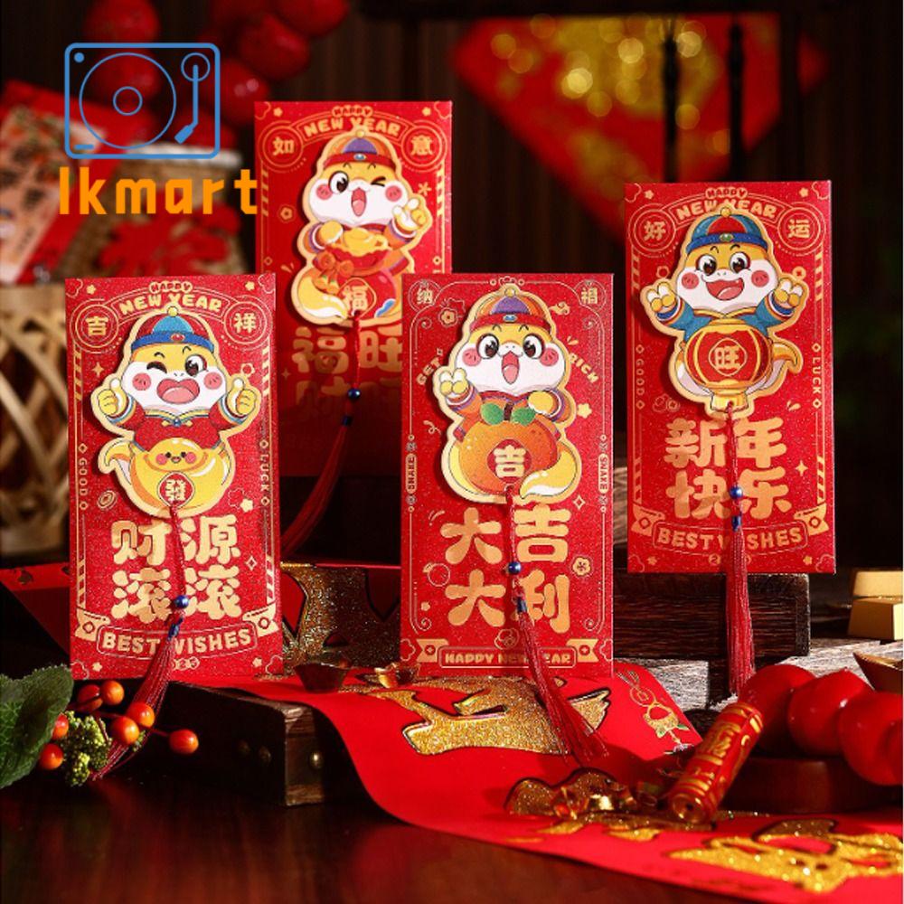 lkmart phong bao lì xì bao lì xì tết độc lạ bao lì xì tết 2025 bao thư đẹp 6pcs Phước lành Phong bì Đỏ năm rắn 2025 Truyền thống Giấy Túi đựng tiền Sáng Tạo Túi đựng tiền may mắn Đồ dùng Lễ Hội Mùa Xuân