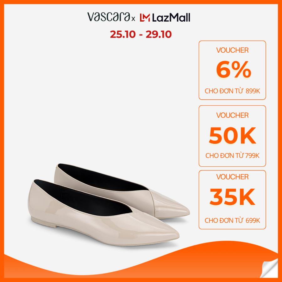 Vascara Giày Búp Bê Mũi Nhọn Da Bóng Phối Vân Da Mờ - GBB 0447