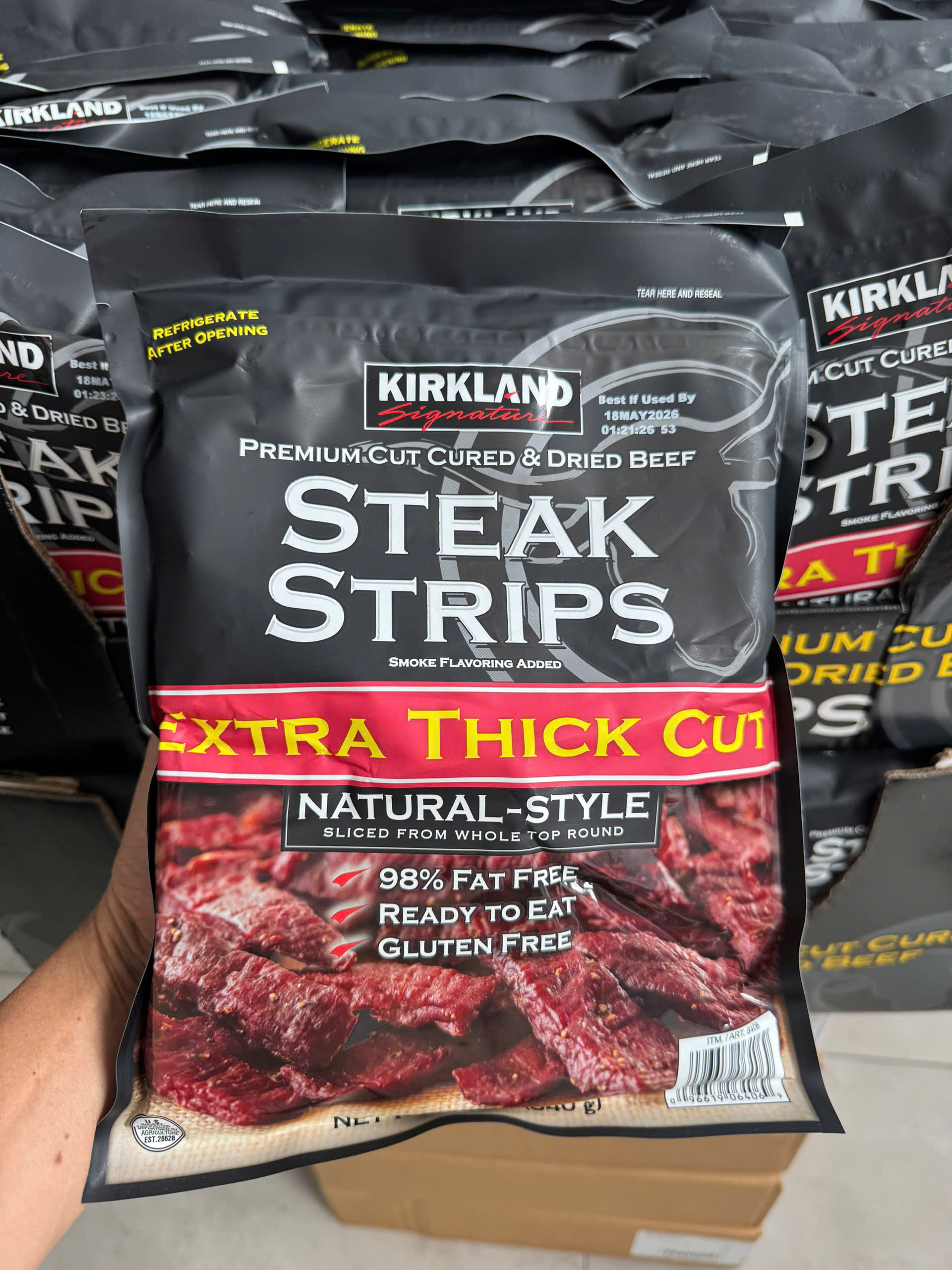 Bò khô Mỹ Kirkland Signature Steak Strips – Extra Thick Cut 340g