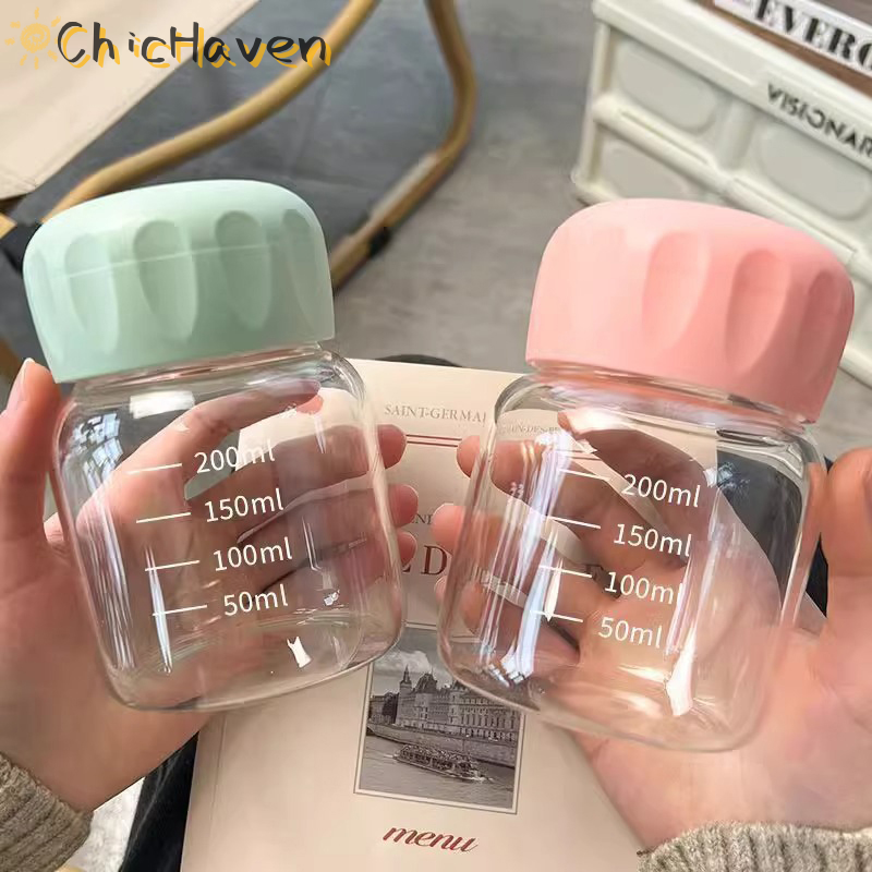 🔥🔥ChicHaven 300ml thủy tinh borosilicate cao cốc nước trong suốt với quy mô nhỏ chất béo cốc nước trái cây cầm tay cốc uống container du lịch quà tặng nhà