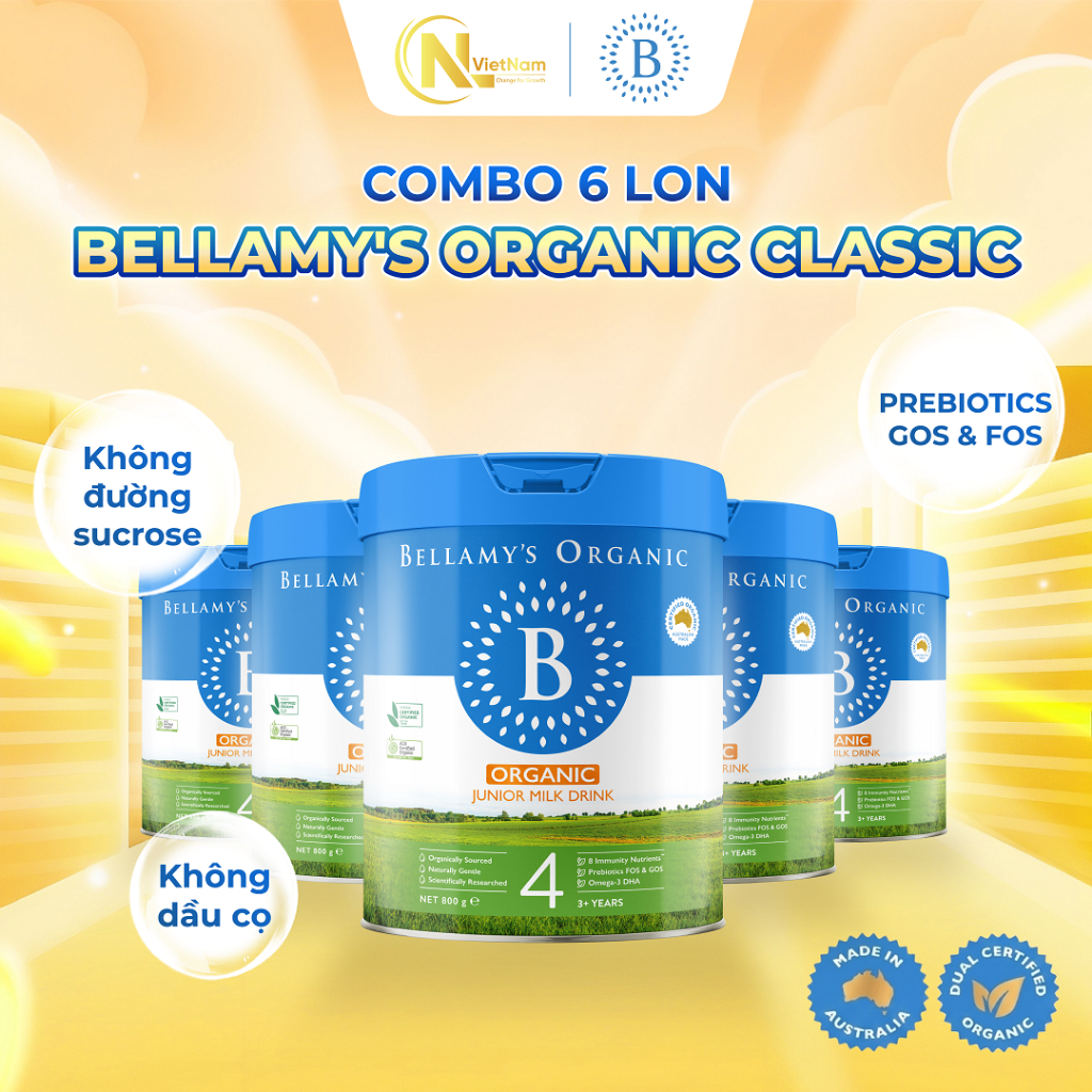 (Kèm quà) Combo 6 lon Sữa Hữu Cơ Bellamy's Organic Classic 2.0 Số 4 800g