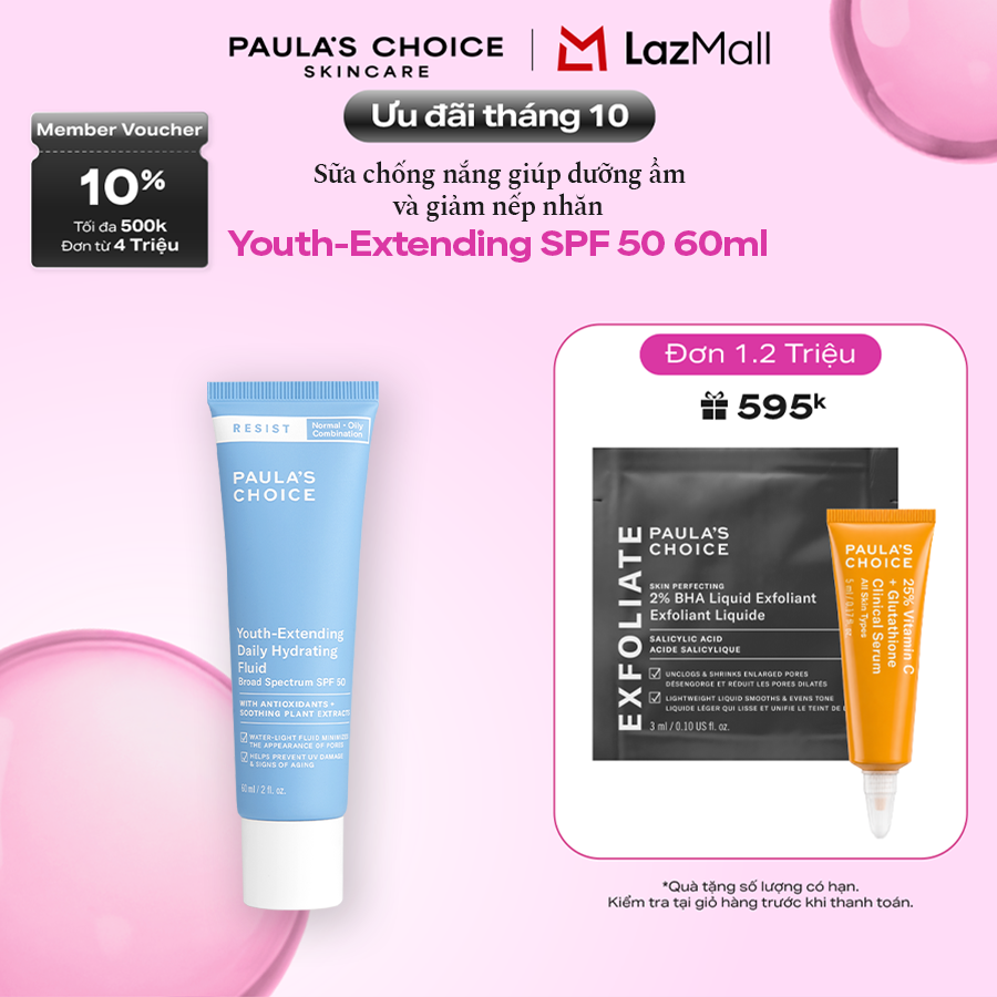 Kem chống nắng phổ rộng bảo vệ dài lâu Paula's Choice Resist Youth-Extending Daily Mattifying Fluid SPF 50 60ml Mã 7800