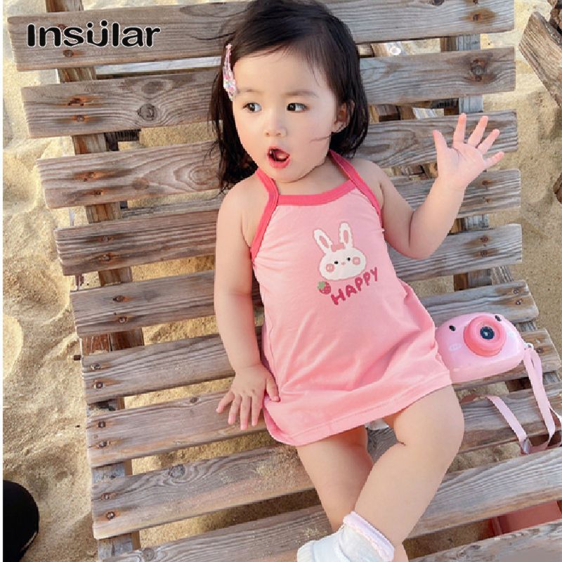 O'KADY Ice silk fabric summer new children's dress fashion cute playful halter dress baby girls little children ราคา  162 บาท*ส่งฟรี