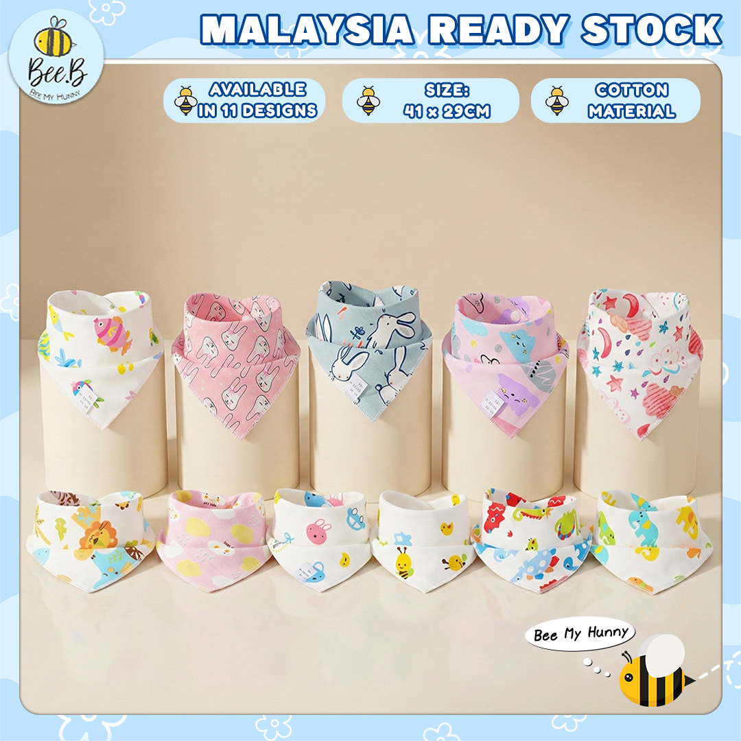🔥READY STOCK Baby Toddler Cotton Triangle Bib bibs With Button 10 Cute Designs