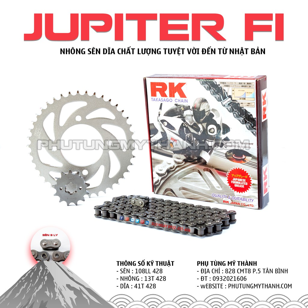 Nhông sên dĩa RK xe Jupiter Gravita FI thương hiệu Nhật Bản