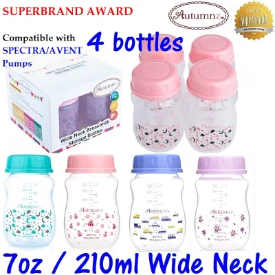 *4 bottles Wide Neck (7oz/210ml)* Autumnz Breast Milk Storage Bottles *BPA FREE* - SUPERBRAND AWARD