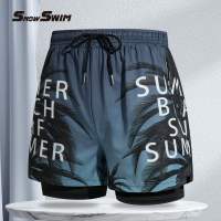 VUNC Quần bơi khoá kéo Hai Lớp Nam quần short bãi biển chống bối rối thiết kế cây cọ nhiệt đới polyester dây rút có thể điều chỉnh nhiều kích cỡ khác nhau cho các hoạt động dưới nước mùa hè