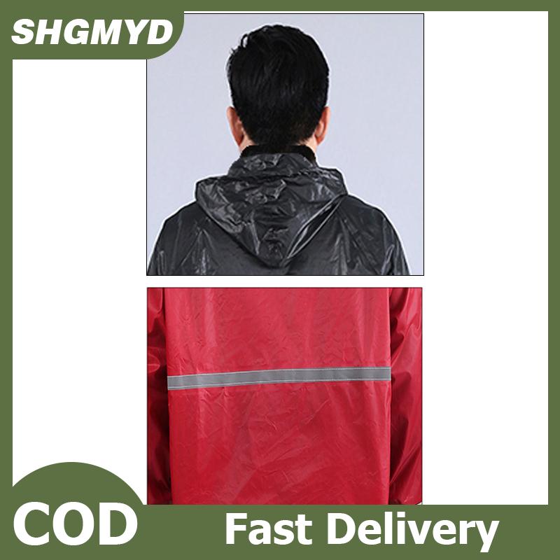 SHGMYD เสื้อโค้ทมีฮู้ด + กางเกงกันฝนสำหรับผู้หญิงผู้ชายชุดกันฝนกันน้ำกลางแจ้งมีแถบสะท้อนแสงเสื้อกันฝนสำหรับขับขี่มอเตอร์ไซค์2ชิ้น ราคา 167 บาท*ส่งฟรี
