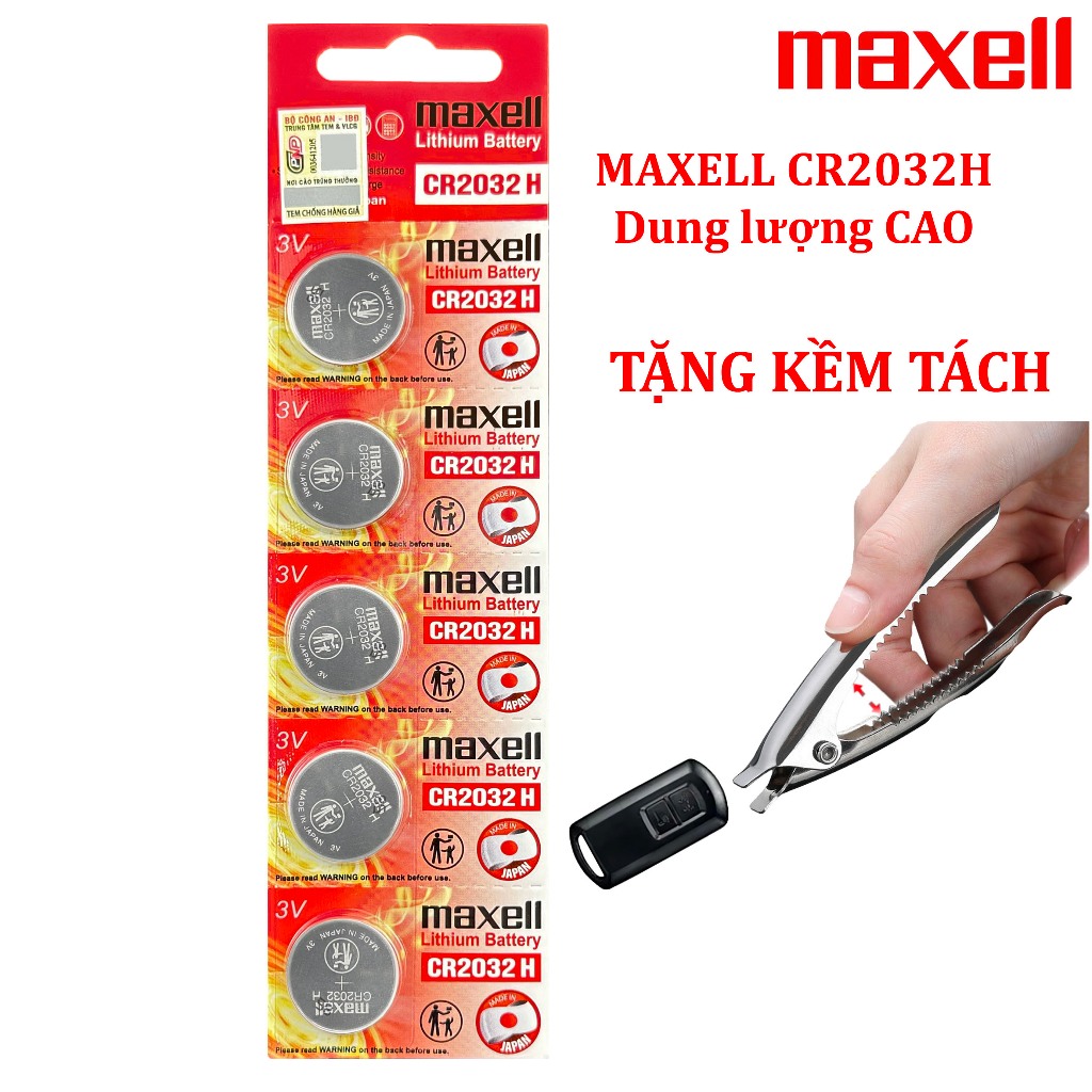 (Kèm KỀM TÁCH)Vỉ 5 Viên Pin chính hãng Maxell CR2032H 3V dung lượng cao cho remote smartkey,đồng hồ,máy tính,cân điện tử