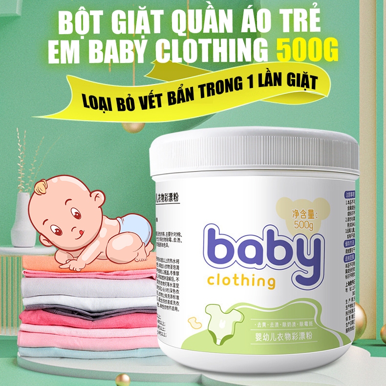 Bột Giặt Quần Áo Cho Bé Baby Clothing 500g - Công Nghệ Oxygen, An Toàn Cho Da Bé, Không Phai Màu