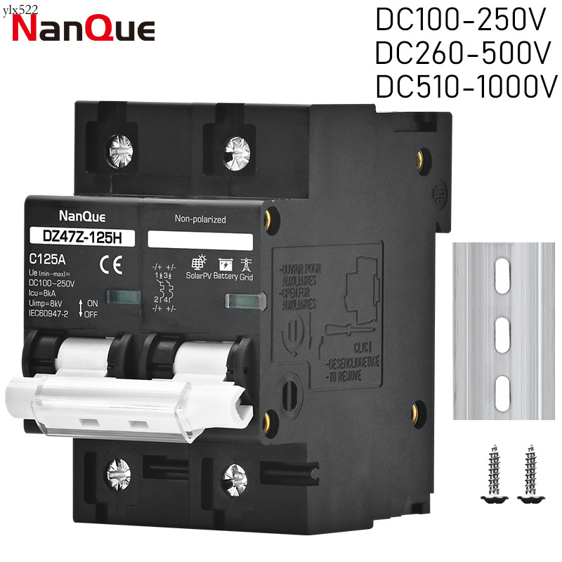 Máy cắt 2P MCB 100A 125A 150A dc100v 150V 250V 500V 1000V Máy cắt C đường cong pin năng lượng mặt tr