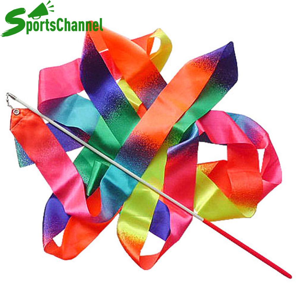 Sportschannel 4M Vũ Ruy Băng Baton Stick Xoay Múa Ba Lê Streamer màu cầu vồng đạo cụ biểu diễn Lấp Lánh Cho nghệ thuật trẻ em Nhảy