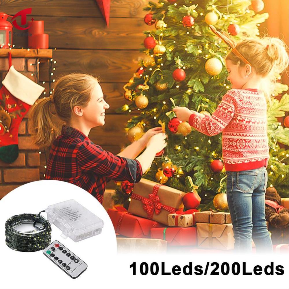 Teabelle 10/20m Christmas Tree Decoration LED String Lights Battery USB String Lights with Remote Control Garland Holiday Home Party Decor Fairy Lights