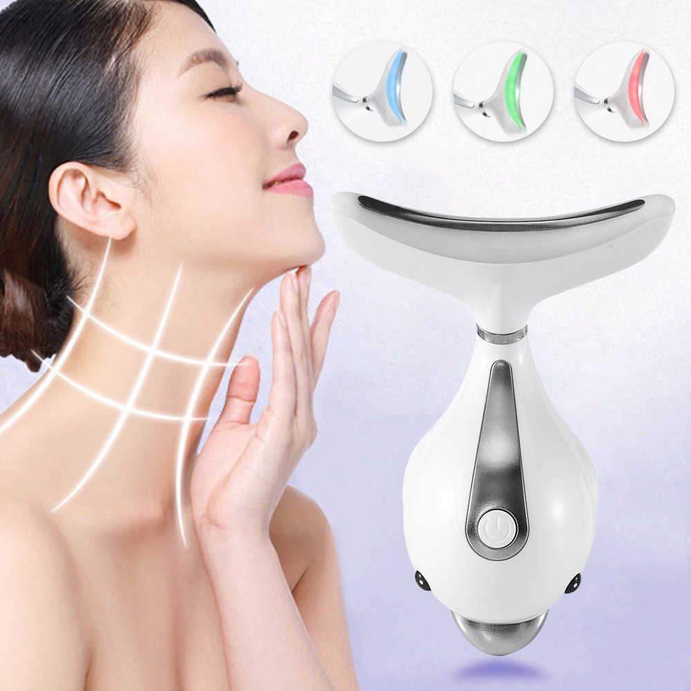 AmazeFan Mini Facial Neck Massager Led Photon Therapy Heating Wrinkle Removal Machine Reduce Double Chin Face Skin Care Lifting