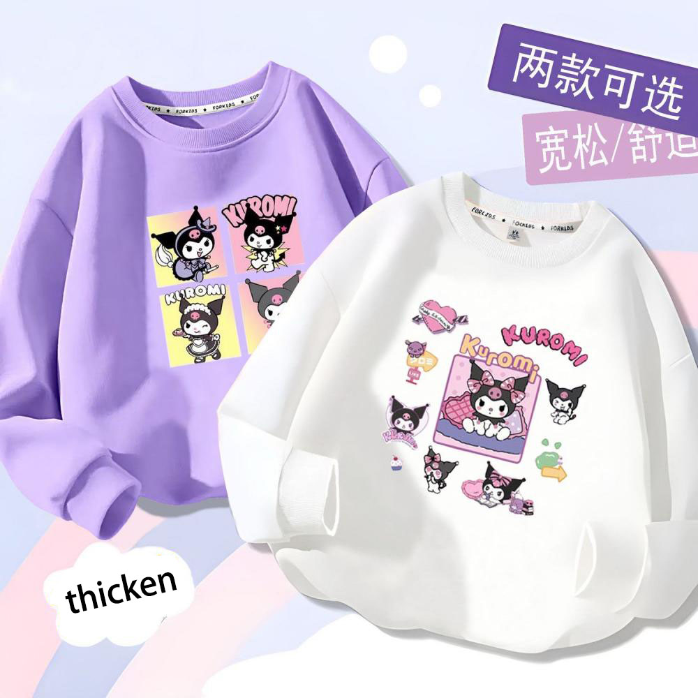 Mới Kawaii sanrioed kuromi chàng trai cô gái áo thun phim hoạt hình trẻ em áo len giản dị mùa thu mùa đông quần áo trẻ em dễ thương đồ thể thao