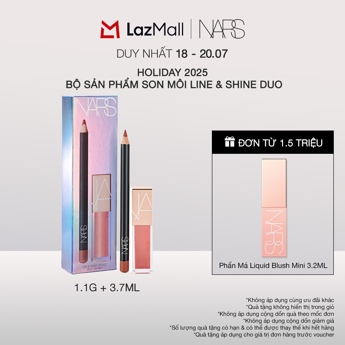 [HO25] Bộ sản phẩm chì kẻ viền môi và son môi dạng lỏng NARS Line & Shine Lip Duo 1.1g + 3.7ml