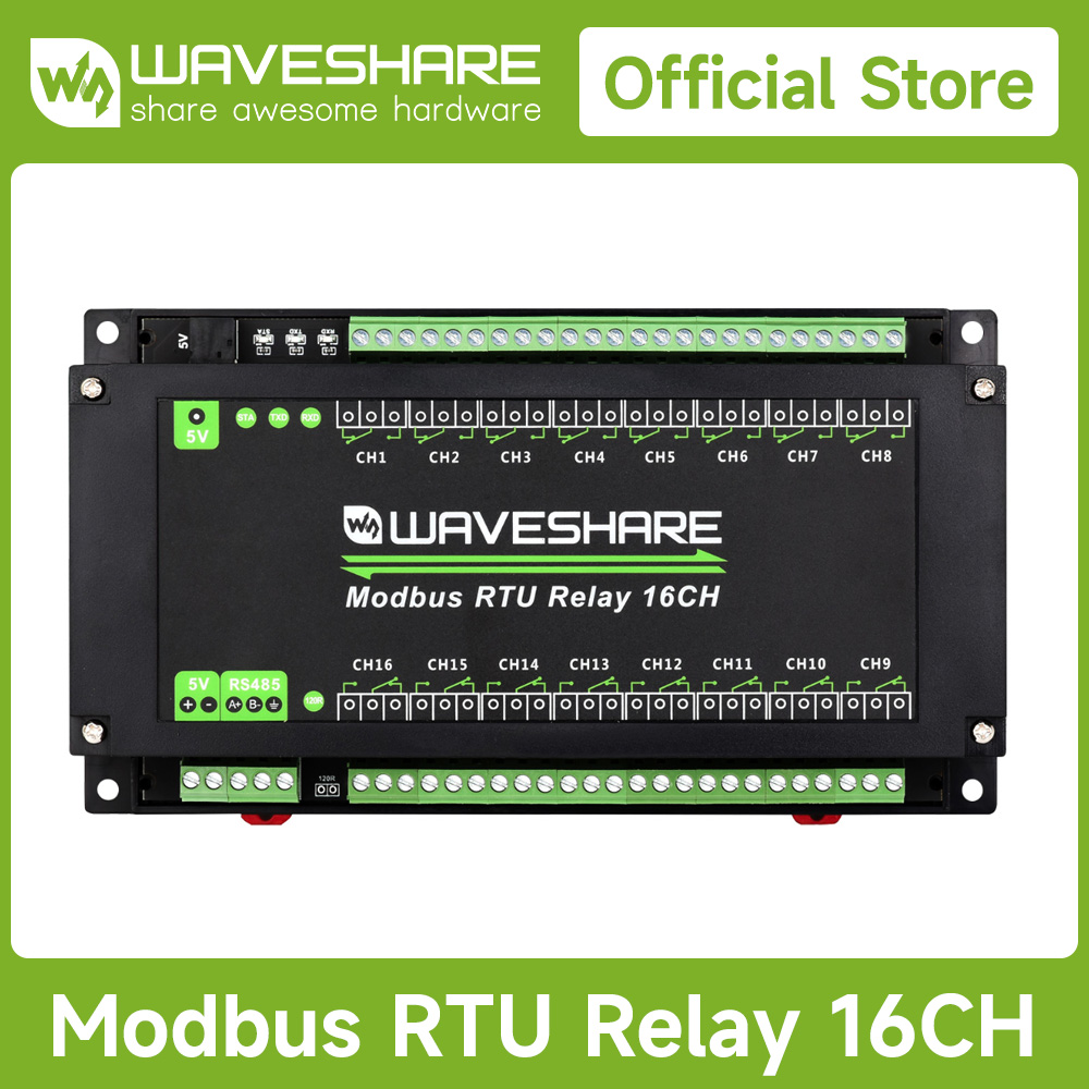 Waveshare Modbus RTU 16-Ch Relay Module, RS485 Interface, With Multiple Isolation Protection Circuits, Rail-Mount Case ราคา 2,475 บาท*ส่งฟรี