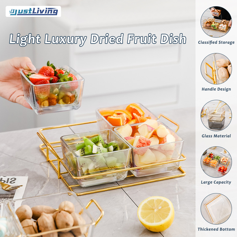 JustLiving 2/3/4/6Grids Glass Tray Set with Lid Fruit Tray Snack Plate Dessert Candy Plate Festive Decorations Snacks Separated Platter Living Room Household Creative Snacks Candy Compartment Dried Fruit Tray ราคา 713 บาท*ส่งฟรี