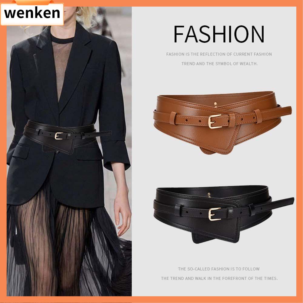 WENKEN Da PU Thắt lưng Khóa Hợp  Eo Thắt lưng cho Nữ Thời trang Có thể điều chỉnh Thắt lưng rộng Váy