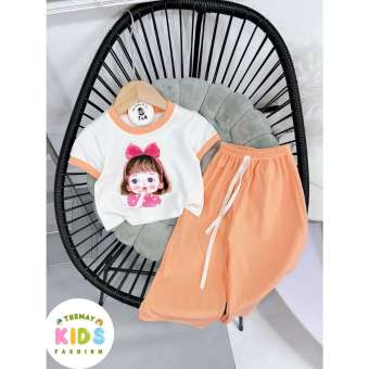 Đồ bộ bé gái quần ống rộng thu gân lụa