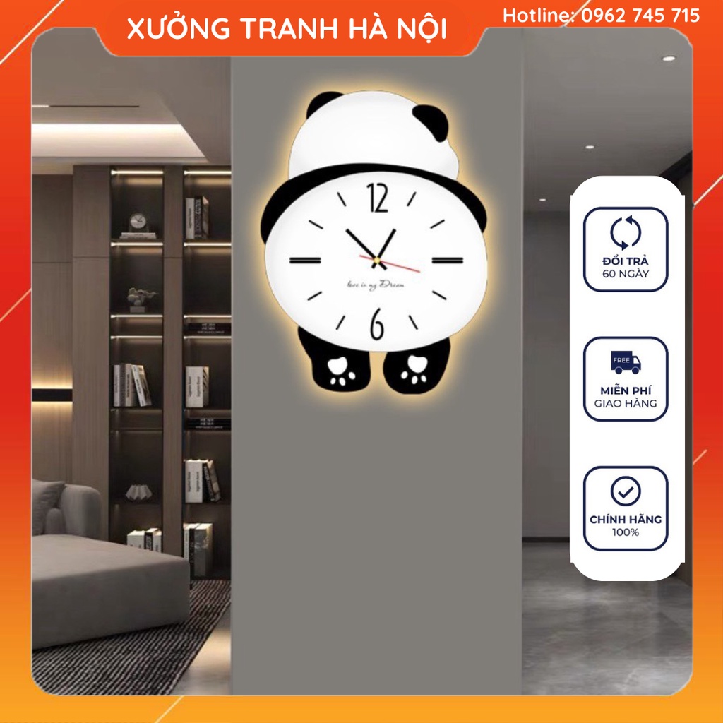 Đồng hồ gấu trúc Đèn Led lắc chân/ đồng hồ treo tường trang trí phòng khách