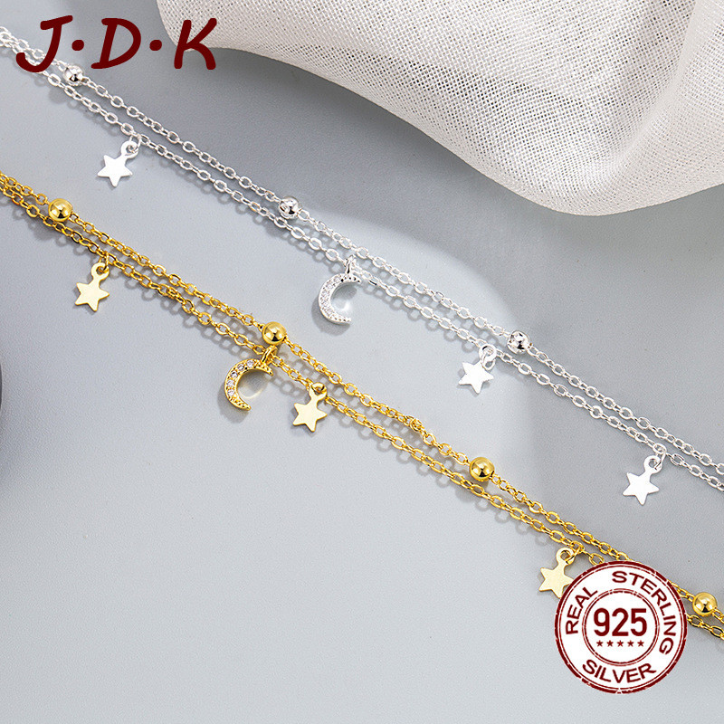 JDK Gelang Perak 925 Lapis Ganda Bintang Dan Bulan Untuk Wanita