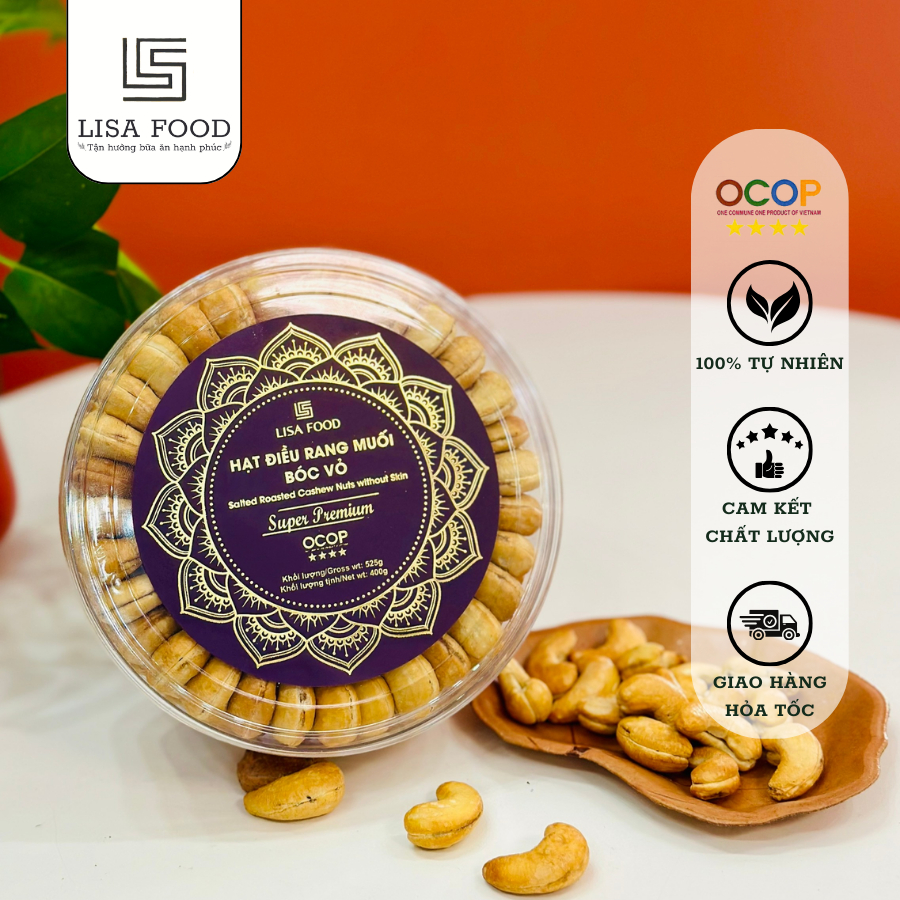 Hạt Điều Rang Muối Bóc Vỏ Hộp Tròn Xếp Hoa 525g - SUPER PREMIUM - LISA FOOD