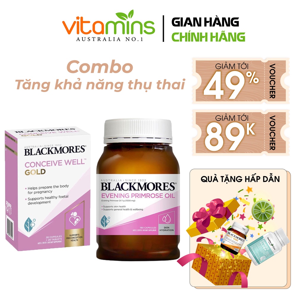 Tăng khả năng thụ thai Blackmores Conceive Well Gold và Blackmores Evening Primrose Oil 190 viên NTS