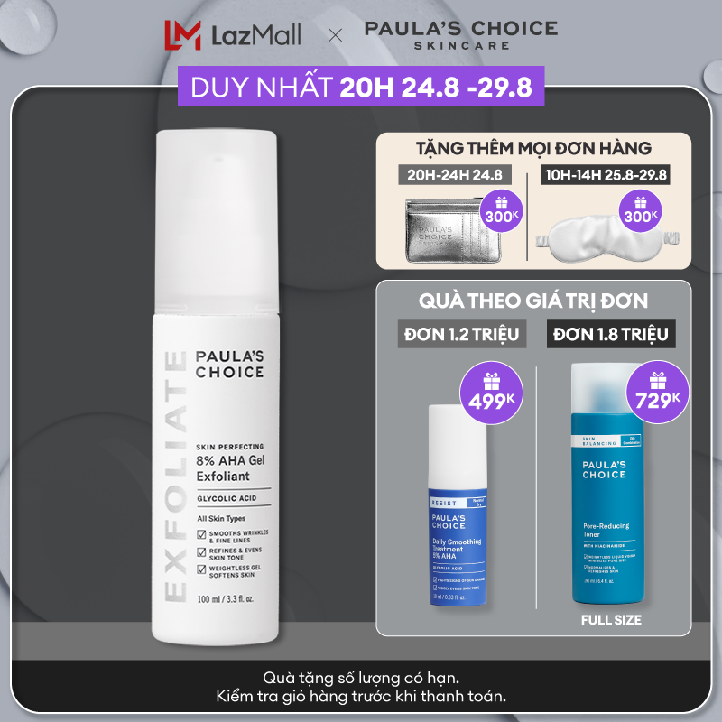Gel loại bỏ tế bào chết làm mềm và sáng mịn da Paula's Choice Skin Perpecting 8% AHA Gel Exfoliant 100ml 1900