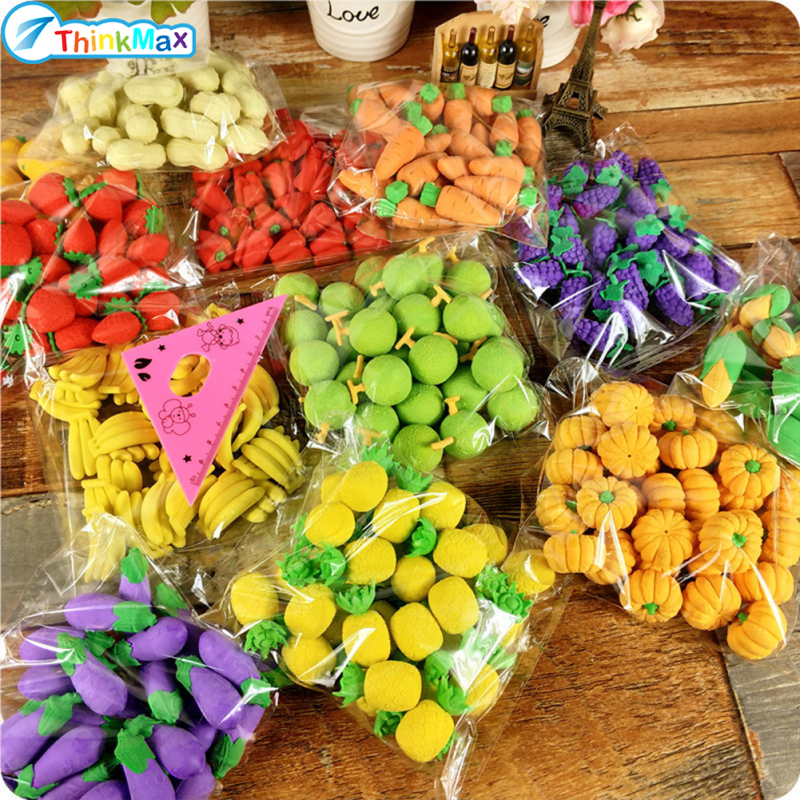 30 Pcs pack Cute Eraser Cartoon Creative Colorful Fruit Vegetable Shape