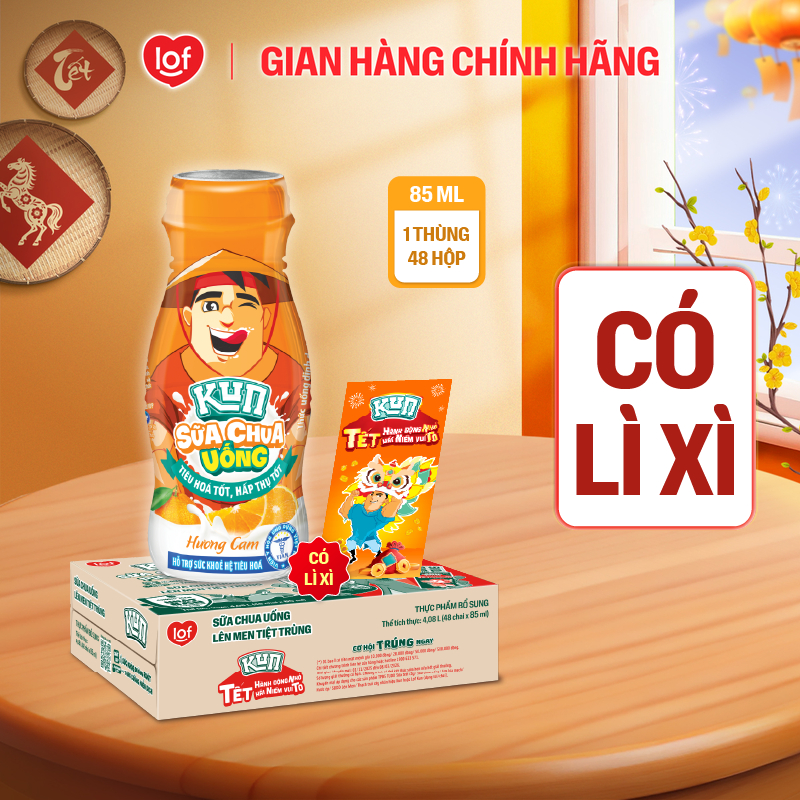 Sữa chua uống KUN vị cam thùng 48 chai x 85ml