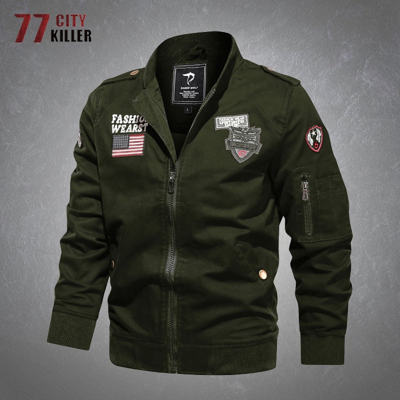 Military Style Jacket Men Air Force Pilot Combat Bomber Tactical Flight Jackets Male Spring Casual Solid Color Cotton Mens Coats