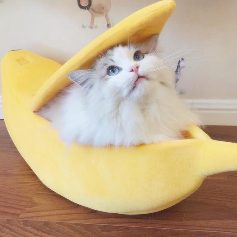 Giường Thú Cưng Nhỏ Hình Quả Chuối Fluffy Êm Ái Ấm Áp Mềm Mại Giường Thoáng Khí Chuối Giường Nằm Cho Mèo Cưng MW