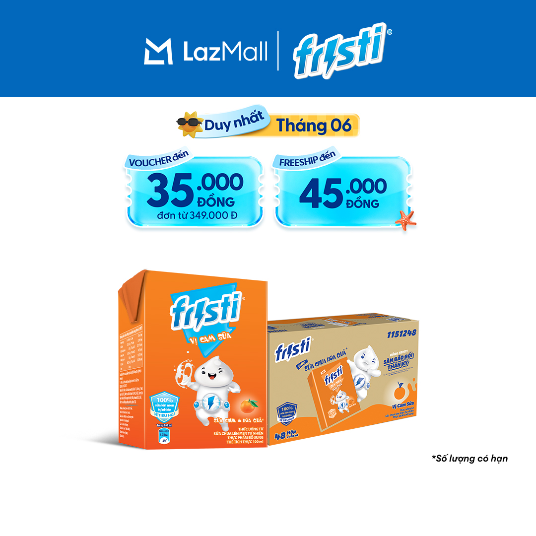 Thùng 48 Hộp Sữa Chua Lên Men Tự Nhiên Fristi Vị Cam Sữa 100ml (48x100ml)