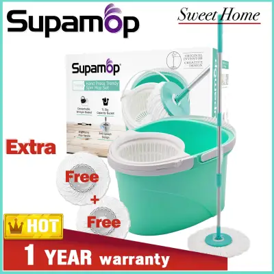 [Sweet Home] ★ Taiwan No.1 ★Supamop S220 Light Blue Spin Manual Press Dehydrate System Cleaning Mop