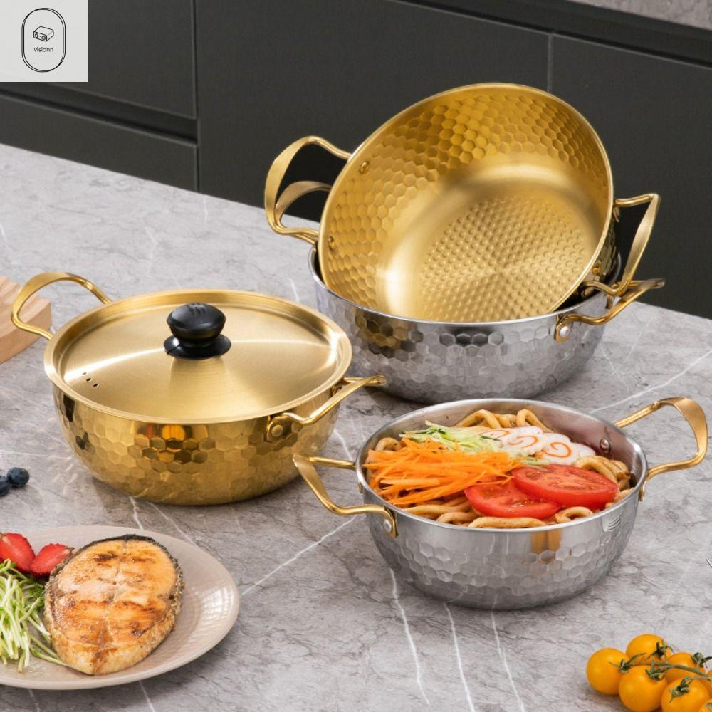 VISIONN Hình búa Nồi Ramen Hàn Quốc Có Nắp Tay cầm đôi Nồi súp Nồi lẩu Thép không gỉ Bình sữa Bếp cảm ứng