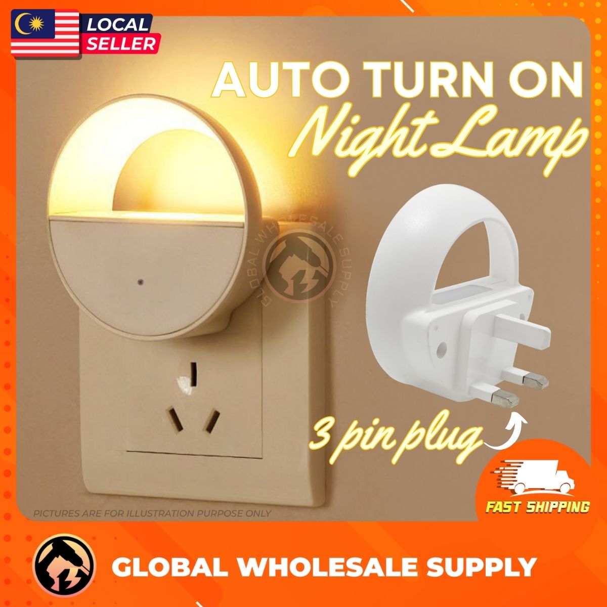 MODERN Night Light Smart Auto On Lamp Light Sensor Lamp Lampu Tidur Lampu Bilik LED Night Lights 3 Pin Plug Baby Lamp