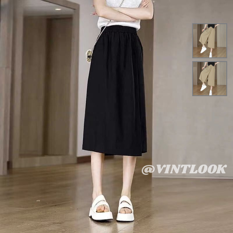 VINTLOOK Elastic Waist Wide Leg Pants in Beige, Stylish and Durable, Suits All Occasions, M to 4XL ราคา 134 บาท*ส่งฟรี