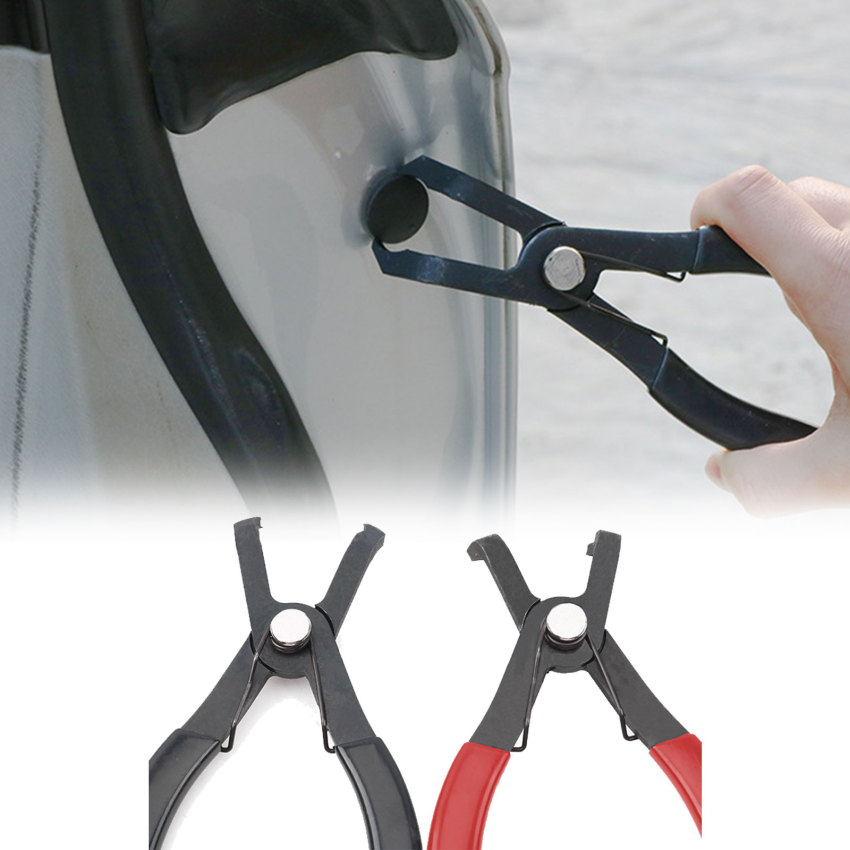 Red 30-Degree Push Pin Remover Pliers – Spring-Loaded, Double Cushion Grip, For Automotive Retainer Anchors