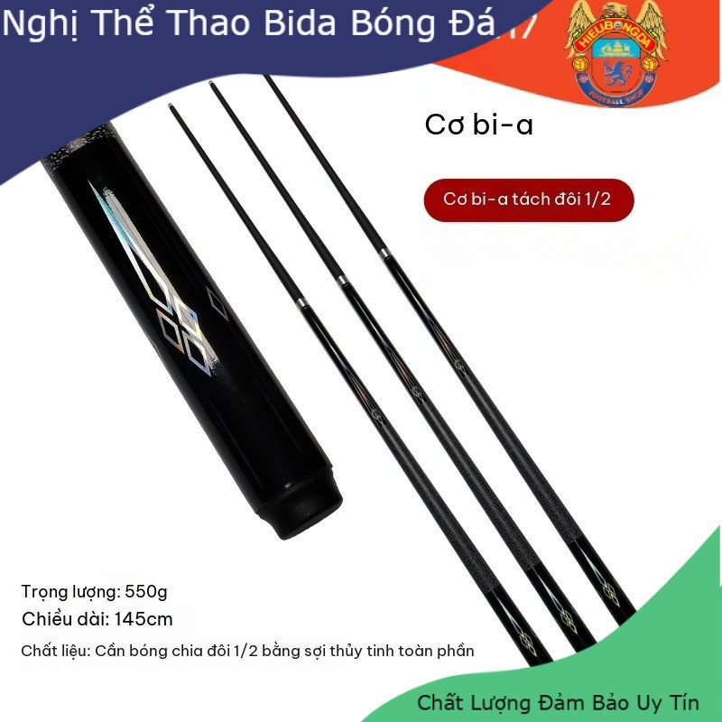 Cơ gậy bi-a Carbon sợi thủy tinh chống cong vênh,gậy đầu lớn,gậy bida 9 bi 8 bi hai đoạn tách rời dễ cất gọn, dài 147cm - Nghị Thể Thao Bóng Đá Bida