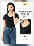 Áo thun tshirt nữ YODY vải thun rib tăm nhỏ co giãn thoải mái, slimfit tôn dáng, cổ tim WCTS25S318